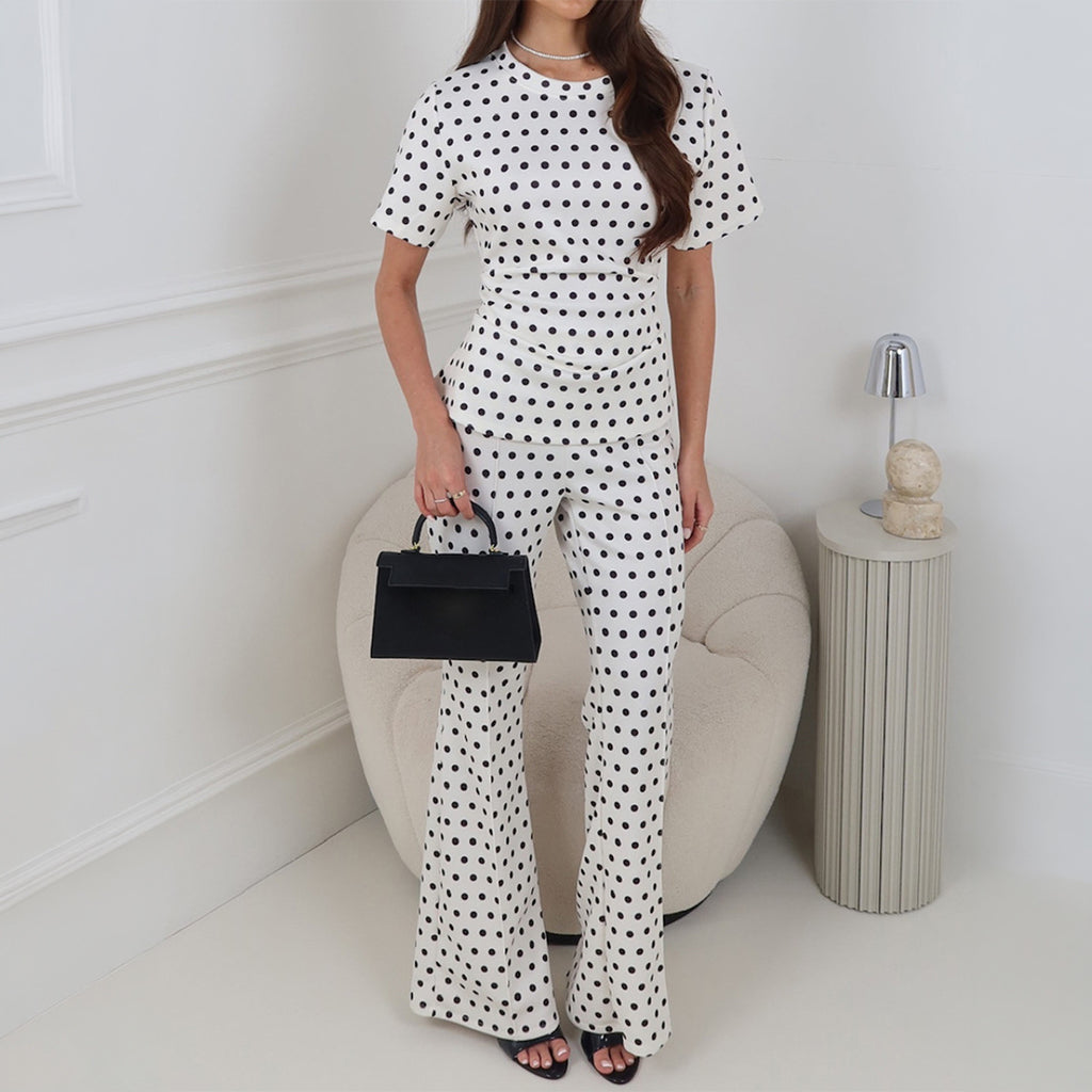 Summer French Retro Young Round Neck Polka Dot Set