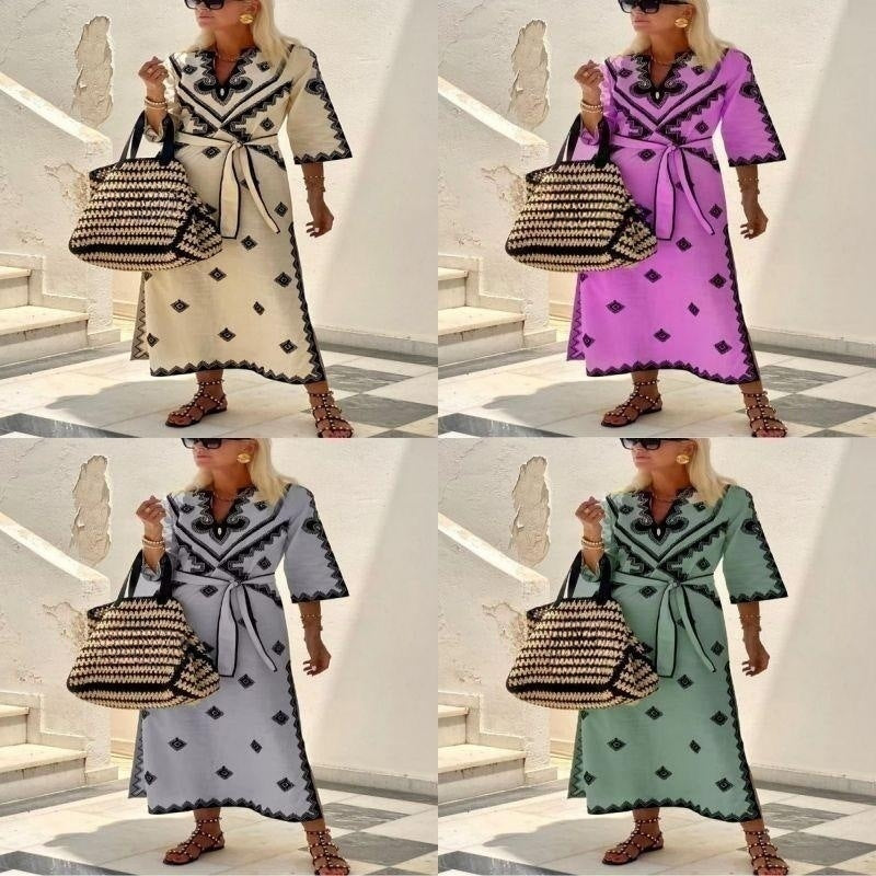 Printed Belted Bohemian Dress