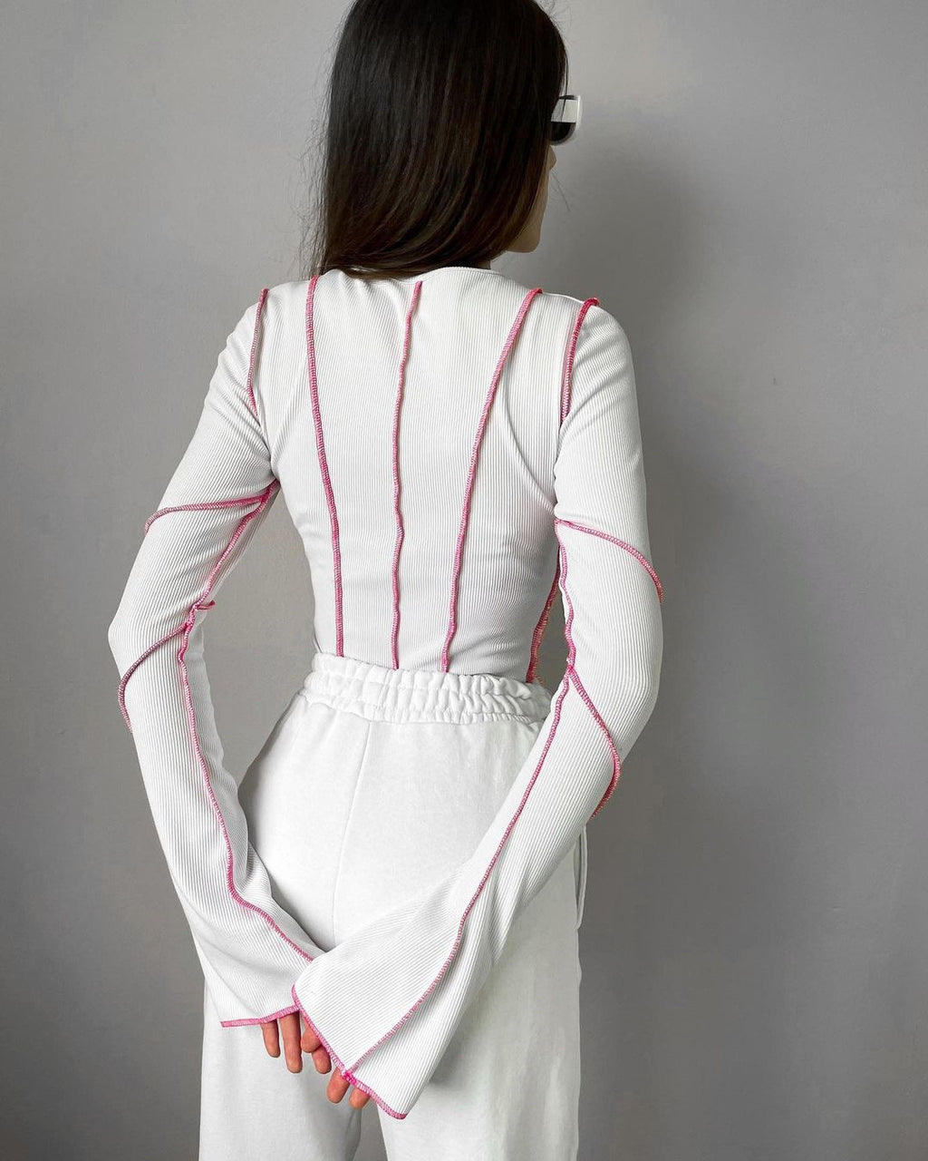 Women's Neck Bell Sleeve Sunken Stripe Top Bottoming Long Sleeve
