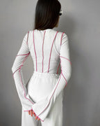 Women's Neck Bell Sleeve Sunken Stripe Top Bottoming Long Sleeve