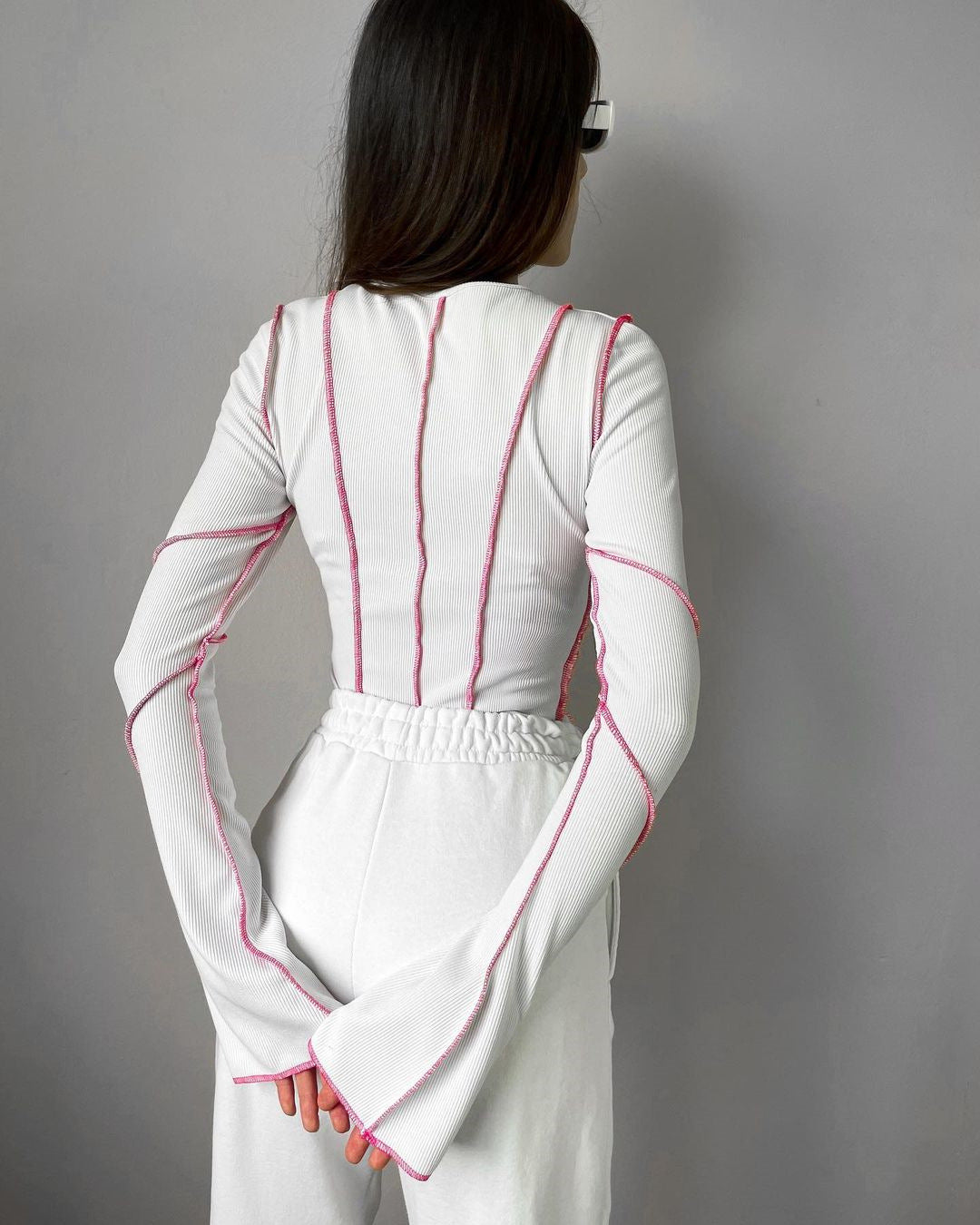 Women's Neck Bell Sleeve Sunken Stripe Top Bottoming Long Sleeve