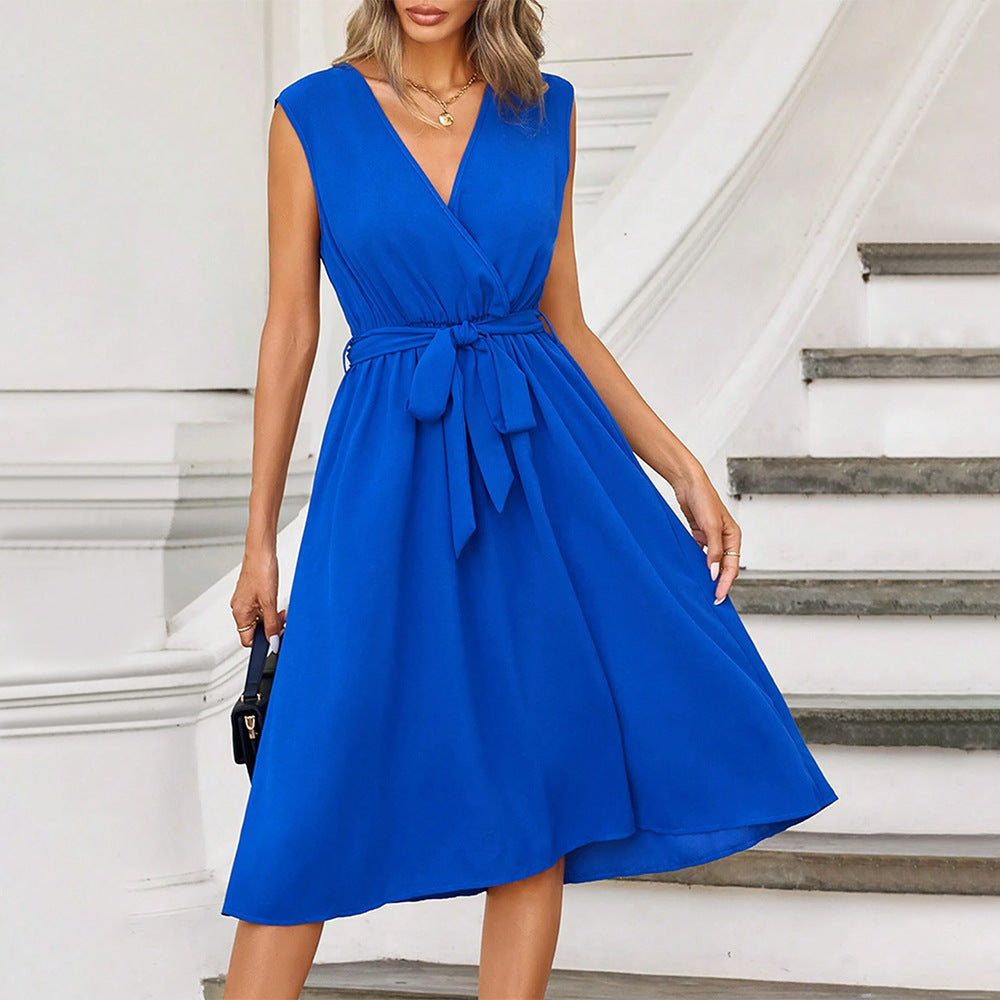 Women’s V-Neck Lace-Up A-Line Dress