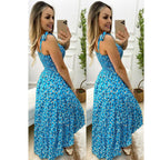 Women's Pleated Strap Floral Home Loose Lace up Large Swing Dress