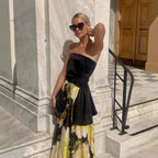 Women's Summer Bandeau Printing Top and Skirt Two-Piece Set