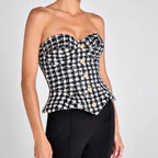 Classic Plaid Tube Top Drawstring Slim Fit Top Retro Women Clothing Party