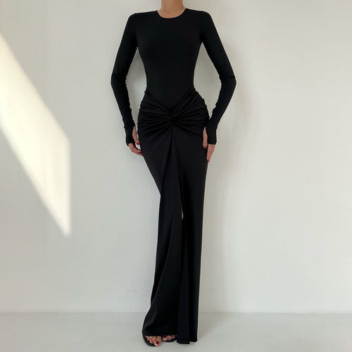 Women's Twisted Long-Sleeve Split Maxi Dress