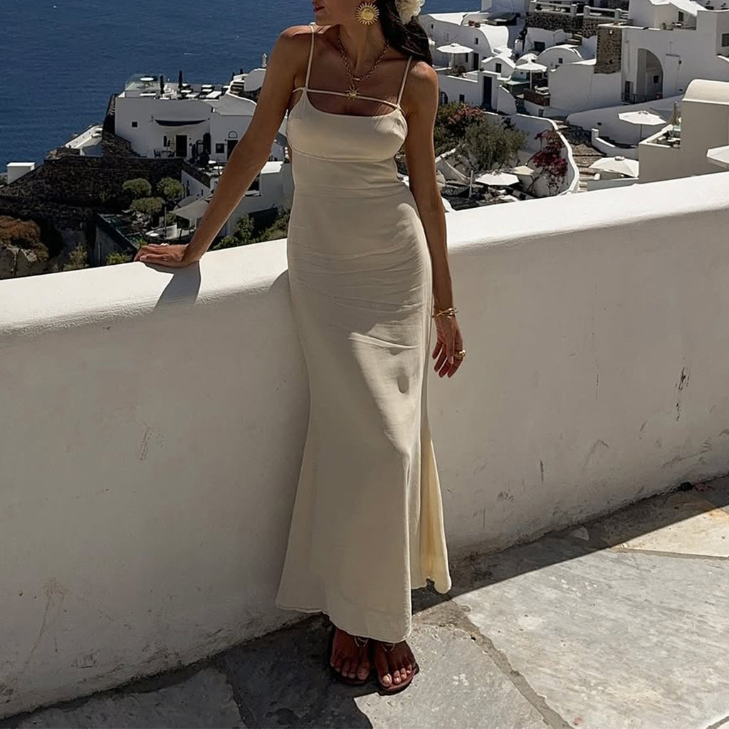 Women's Backless Tie-Strap Midi Dress