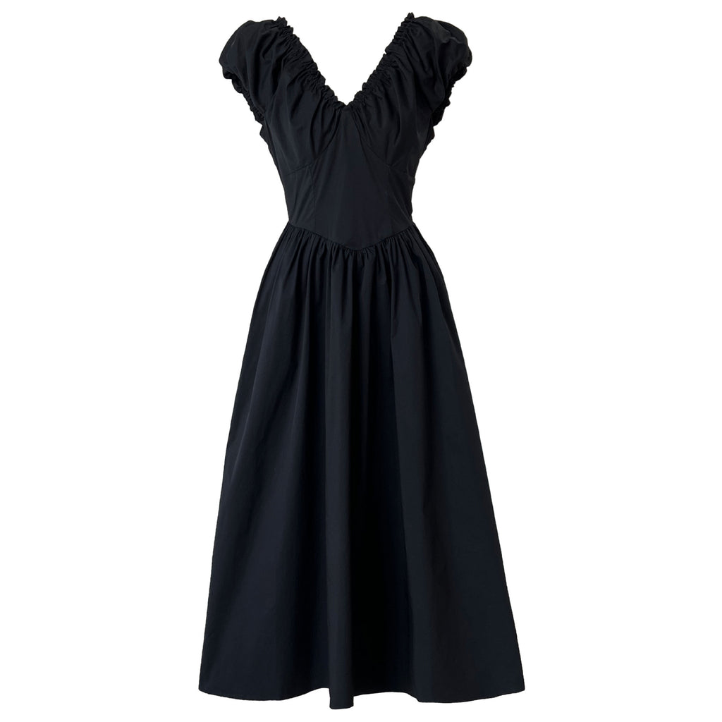 French Fitted Waist Backless V-Neck Dress Elegant Sleeveless Pleated