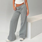 Women's Autumn Casual Loose Drawstring Tight Waist Solid Color Trousers