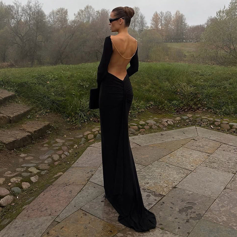 Women's Backless Chain Bodycon Maxi Dress