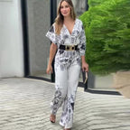 Waist Controlled Straight Printing Jumpsuit