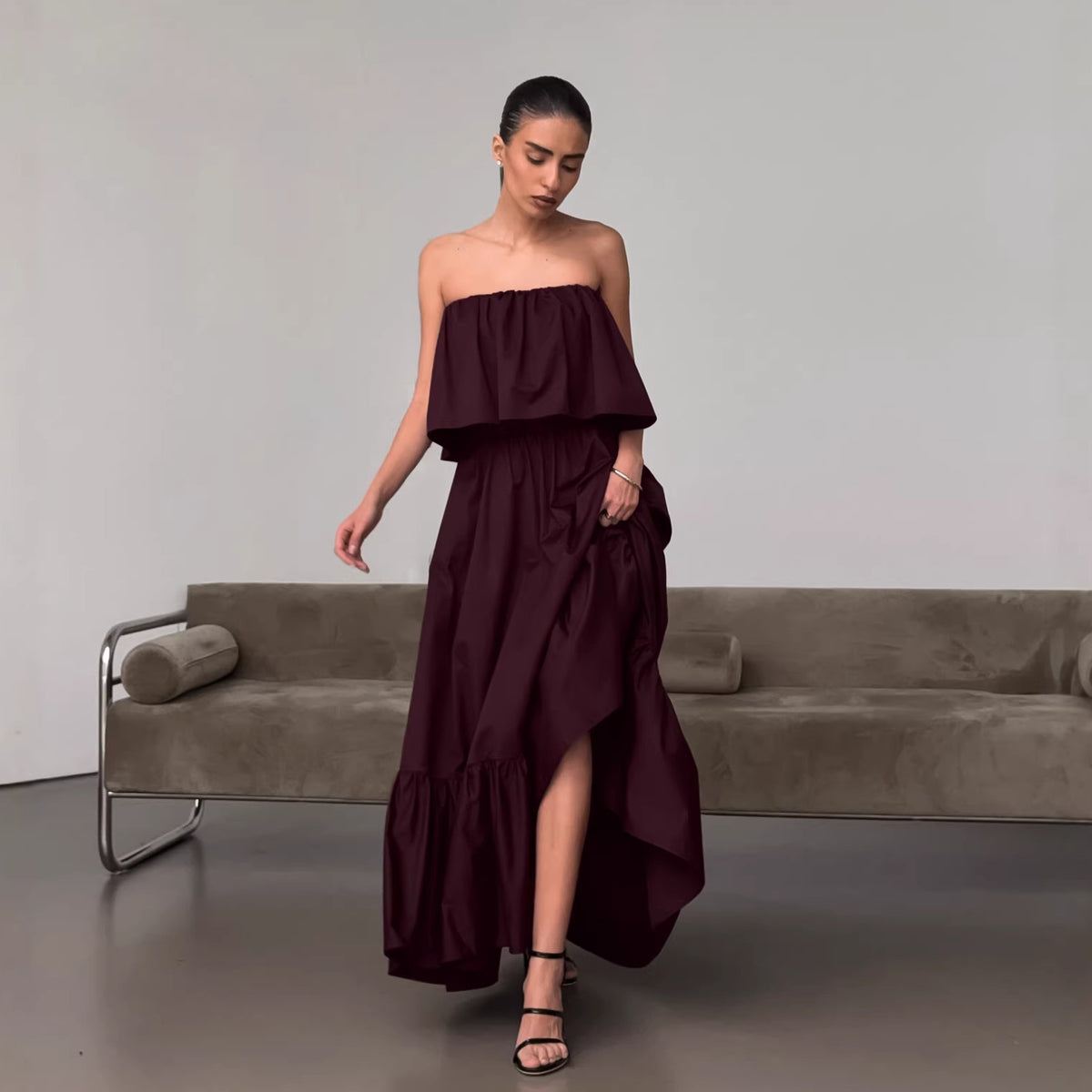 Ruffle-Trim Strapless Dress