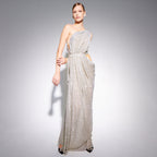 Summer Silver One-Shoulder Sequin Patchwork Slit Cropped Outfit Stretch Hip Formal