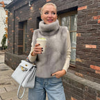 Autumn Winter Elegant Comfortable High Collar Warm Furry Sleeveless Buckle