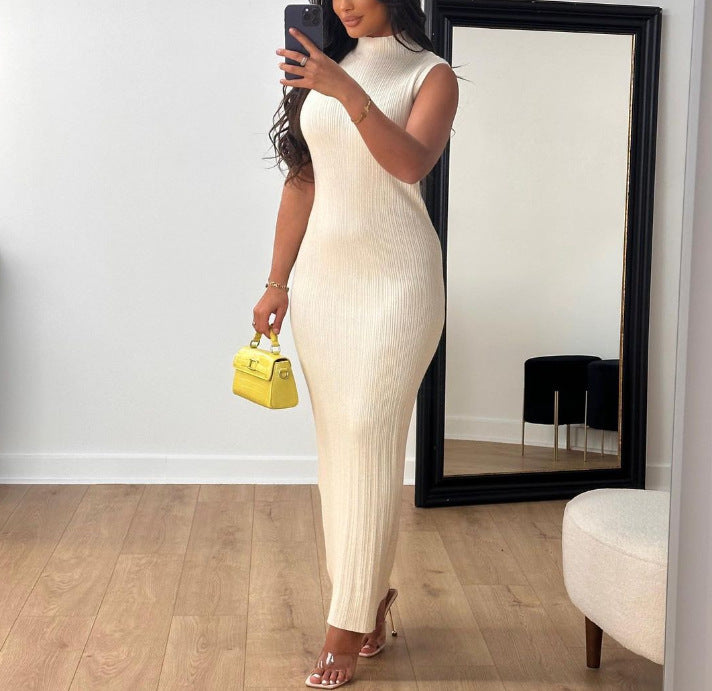 Casual Knitted Sleeveless Round Neck Dress