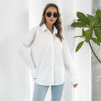 Women’s Black Cotton Loose Collared Long Shirt