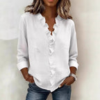 Women's Ruffle-Detail V-Neck Long-Sleeve Blouse