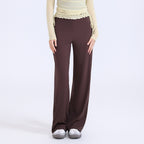 Contrasting Color Lace Wide leg Sports Trousers Loose Slimming Track Pants Outdoor Running Yoga Pants Straight leg Pants for Women(Runs Small)