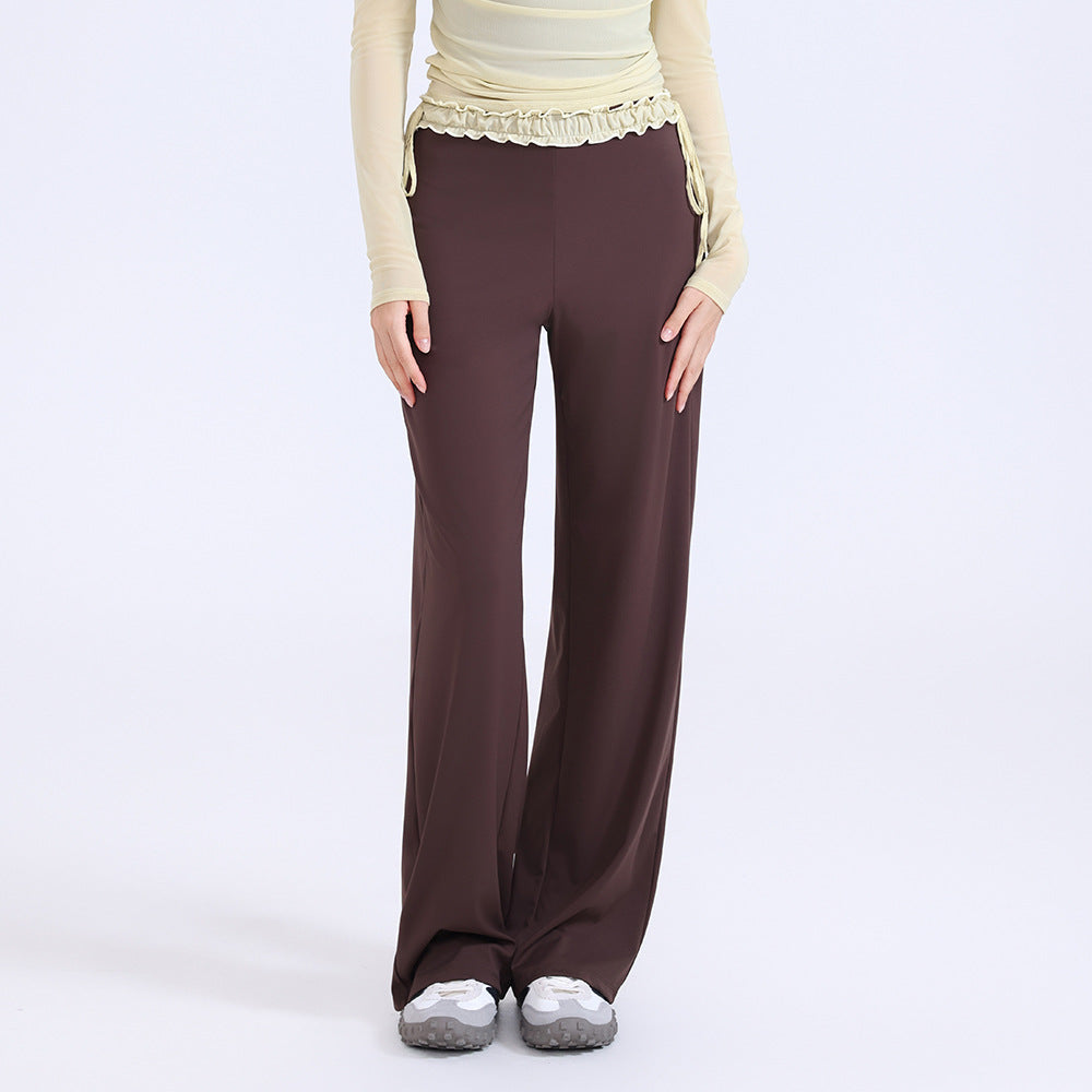 Contrasting Color Lace Wide leg Sports Trousers Loose Slimming Track Pants Outdoor Running Yoga Pants Straight leg Pants for Women(Runs Small)