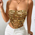 Vest Handmade Sequined Wafer Metal Chain Stitching Tassel Chain Embellished Small Vest Women Body Cha
