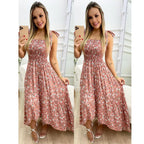 Women's Pleated Strap Floral Home Loose Lace up Large Swing Dress