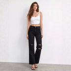 Women's Studded Black Straight-Leg Jeans