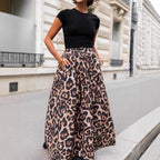 Spring Summer Leopard Print Pleated Puffy Skirt