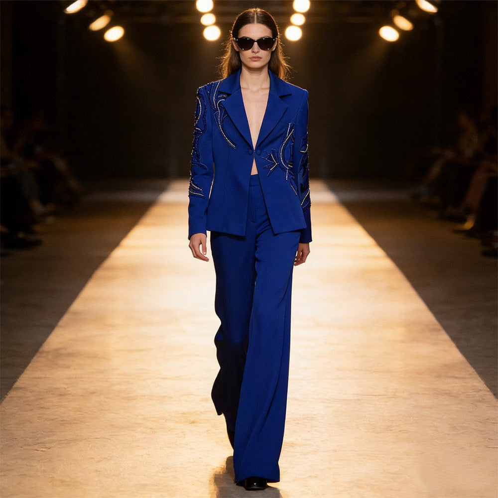 Heavy Industry Embroidery Beads Beaded Blazer Trousers Two Piece Set