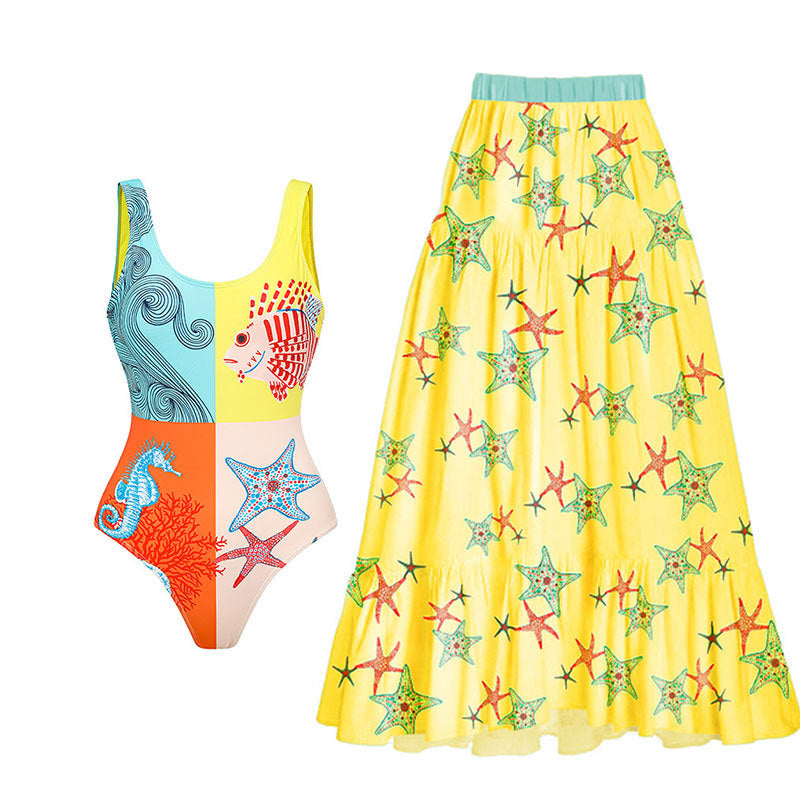 Color Matching One-piece Swimwear