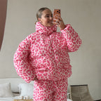 Rose Red Leopard-Print Cotton-Padded Jacket