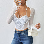 Women's Lace Shirt Steel Ring Slim Fit Boning Corset Chiffon Shirt