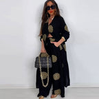 Elegant V-Neck Top Printed Wide Leg Pants Two Piece Set