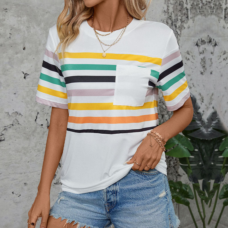 Women's Women Clothing Color Striped Short Sleeved T Shirt For Women Summer