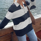 Women's Women’s Striped Polo Collar Button Top