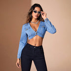 Women's Fitted Long Sleeve Denim Crop Shirt