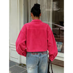 Plus Size Corduroy Collared Short Jacket