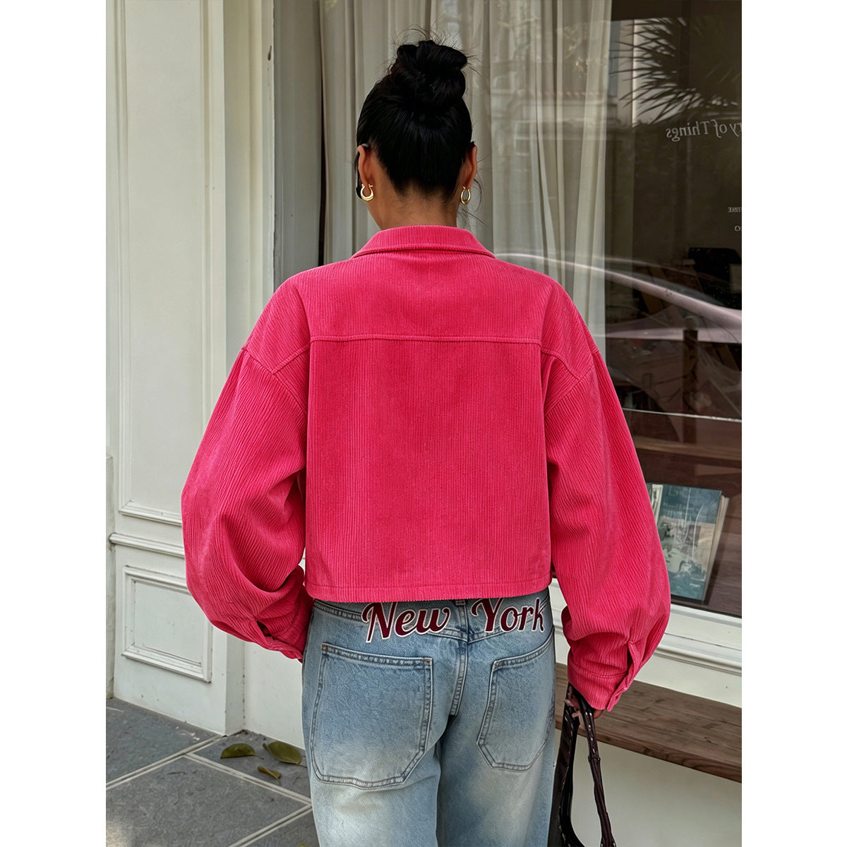 Plus Size Corduroy Collared Short Jacket