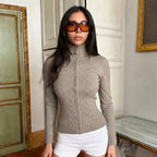 Women's Minimal Zip-Up Knit Sweater Jacket