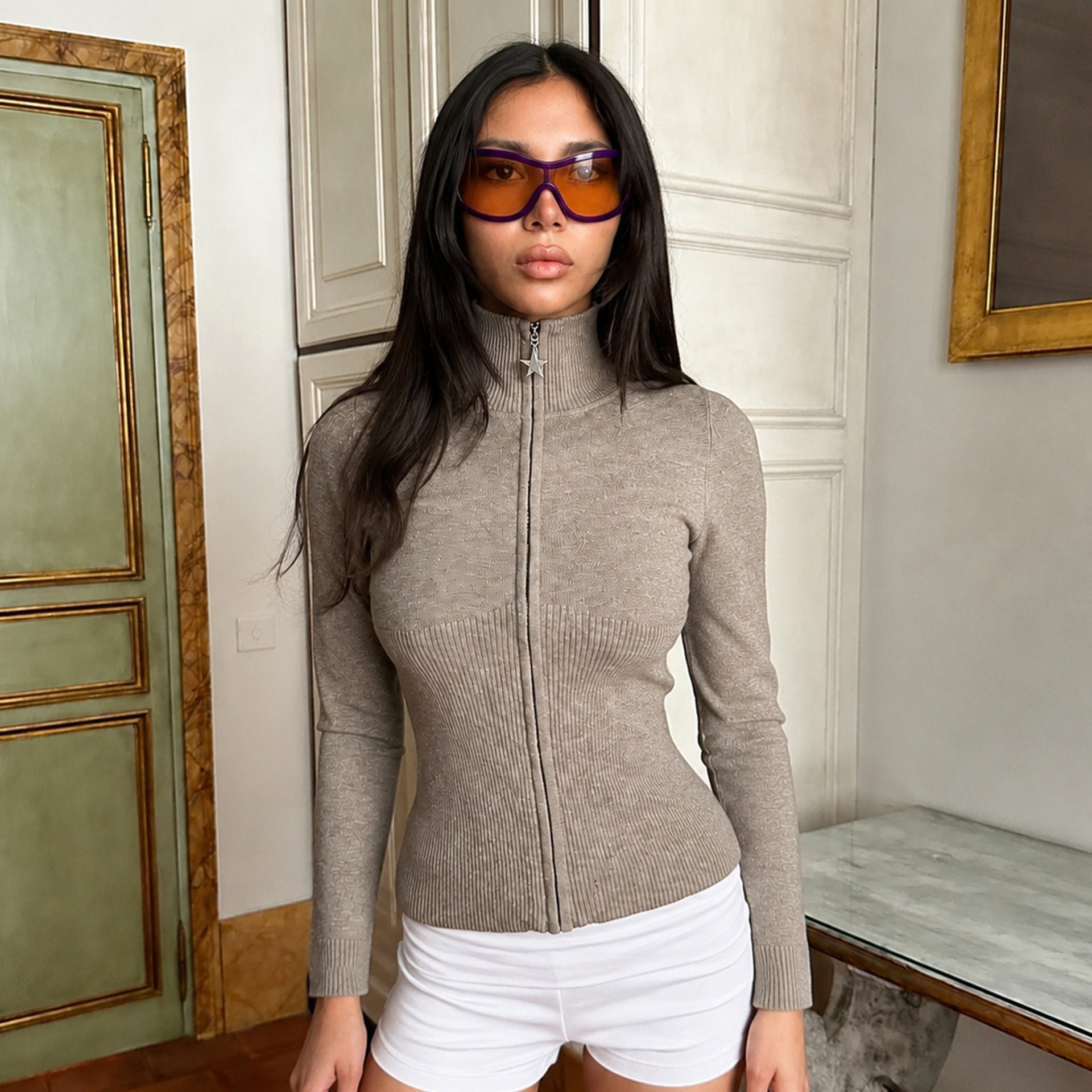 Women's Minimal Zip-Up Knit Sweater Jacket