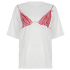 Women's Street Corset Printed Loose Cool Short Sleeve Sexy Round Neck Pullover Loose Slim Fit Casual Shirt Women