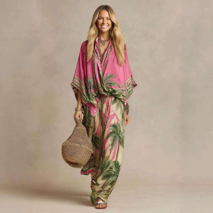 Vacation Positioning Printing Loose Shirt WL Trousers Two