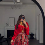 Floral Jacquard Long-Sleeve A-Line Maxi Dress