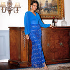 Women's Sequin Fringe V-Neck Long Sleeve Evening Dress