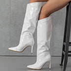 Women's Pointed-Toe Patent Leather Mid-Calf Boots
