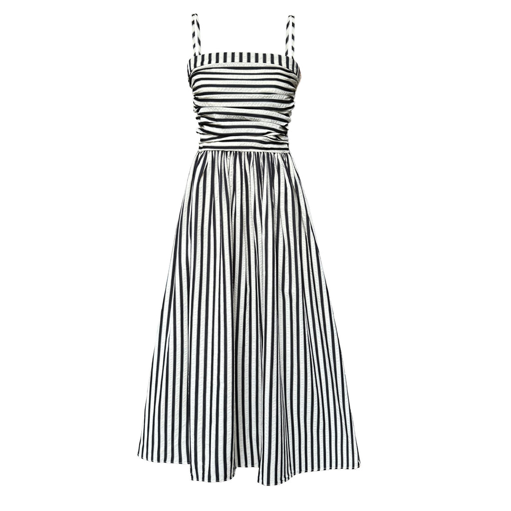 French Striped Bandeau A-Line Dress