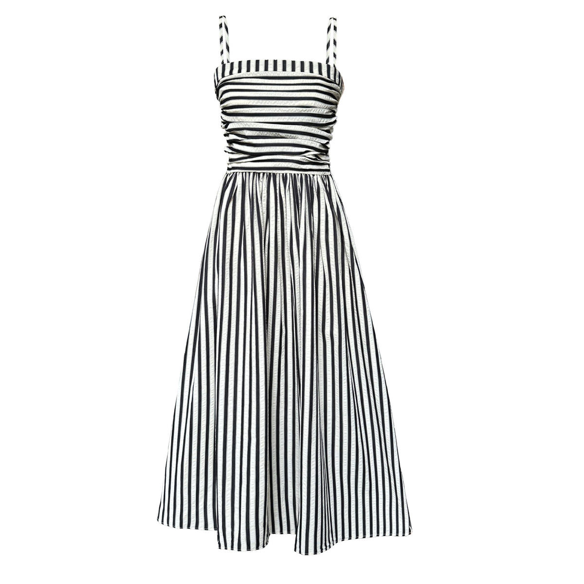 French Striped Bandeau A-Line Dress
