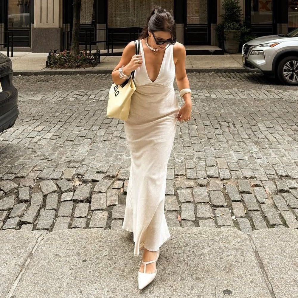 V-Neck Backless Bodycon Maxi Dress
