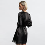 Summer Satin Stitching Lace Nightdress Nightgown Two Piece Set Women Slim Fit Breathable Home Clothing
