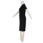 Faux-Leather Crew-Neck Front-Zip Short-Sleeve Bodycon Dress
