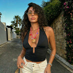 's Pleated Hardware Halter Spaghetti Straps Top